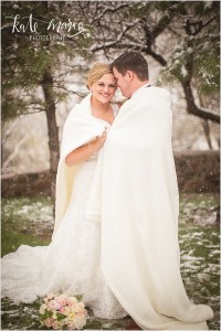 Snowy bride and groom